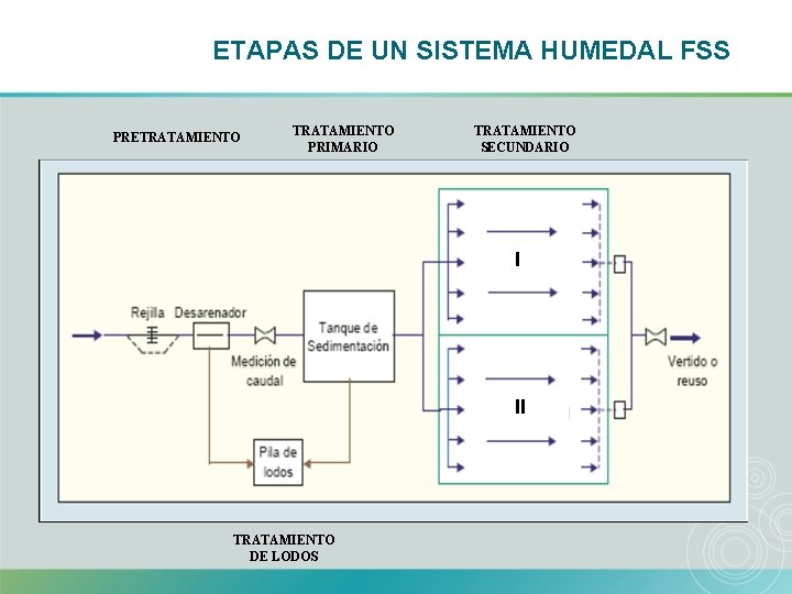 ETAPAS DE UN SISTEMA HUMEDAL FSS PRETRATAMIENTO PRIMARIO TRATAMIENTO SECUNDARIO I II TRATAMIENTO DE