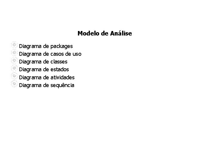 Modelo de Análise Diagrama Diagrama de de de packages casos de uso classes estados