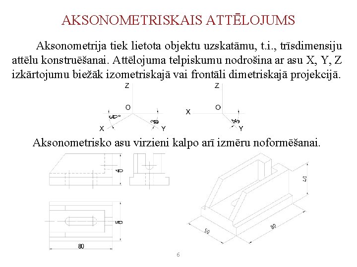 AKSONOMETRISKAIS ATTĒLOJUMS Aksonometrija tiek lietota objektu uzskatāmu, t. i. , trīsdimensiju attēlu konstruēšanai. Attēlojuma