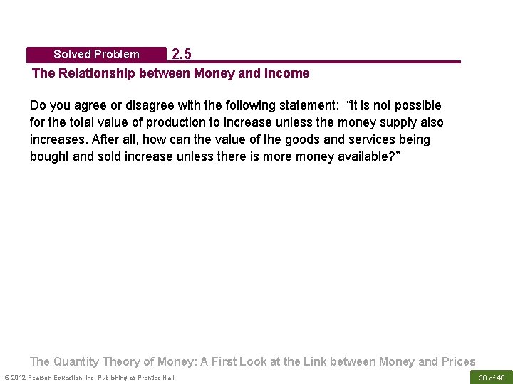 Solved Problem 2. 5 The Relationship between Money and Income Do you agree or