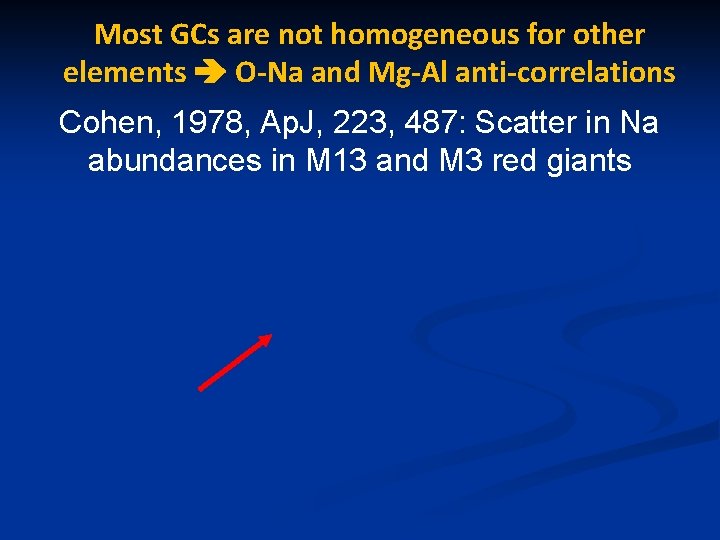 Most GCs are not homogeneous for other elements O-Na and Mg-Al anti-correlations Cohen, 1978,