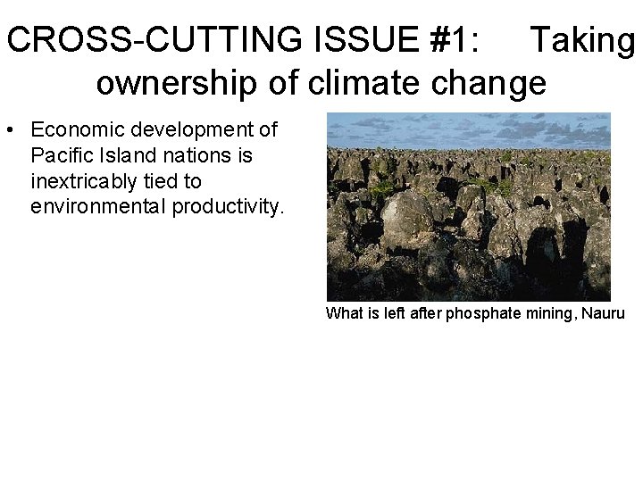 CROSS-CUTTING ISSUE #1: Taking ownership of climate change • Economic development of Pacific Island