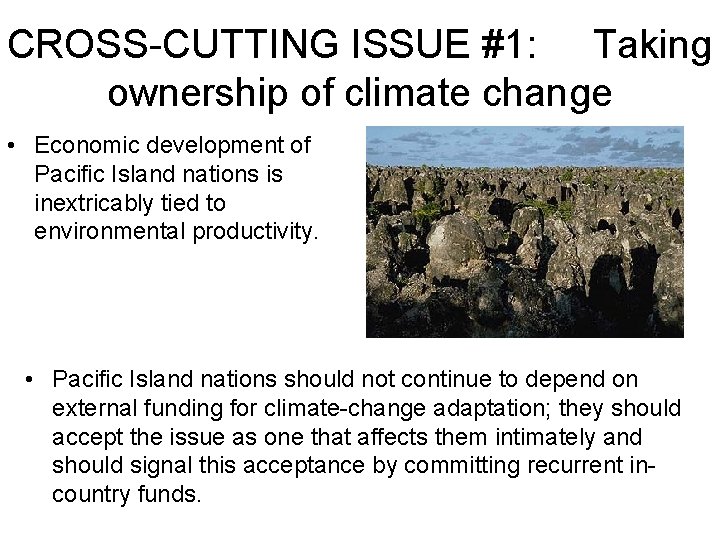 CROSS-CUTTING ISSUE #1: Taking ownership of climate change • Economic development of Pacific Island