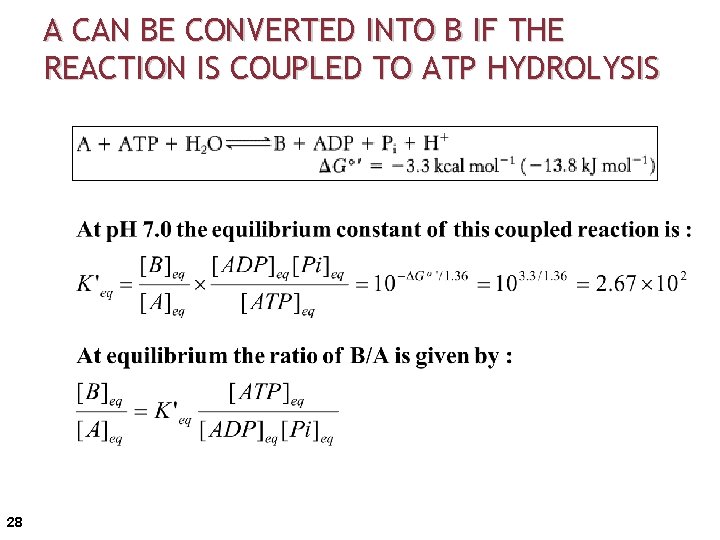 A CAN BE CONVERTED INTO B IF THE REACTION IS COUPLED TO ATP HYDROLYSIS