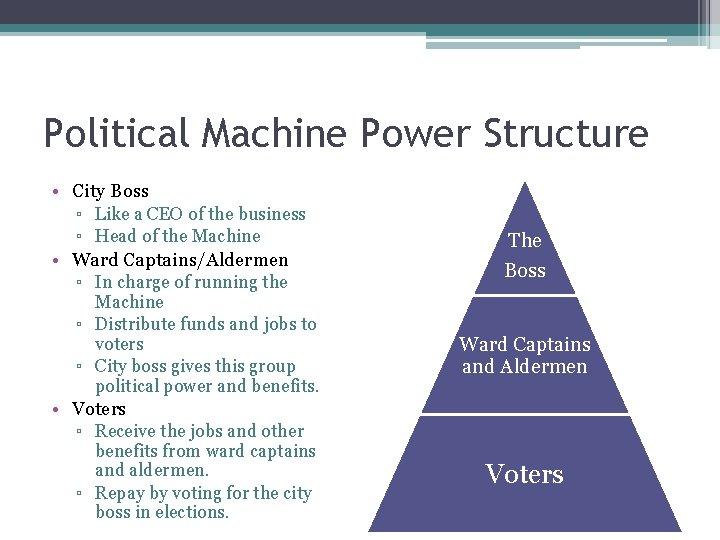 Political Machine Power Structure • City Boss ▫ Like a CEO of the business