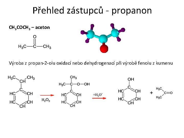 Přehled zástupců - propanon CH 3 COCH 3 – aceton Výroba z propan-2 -olu