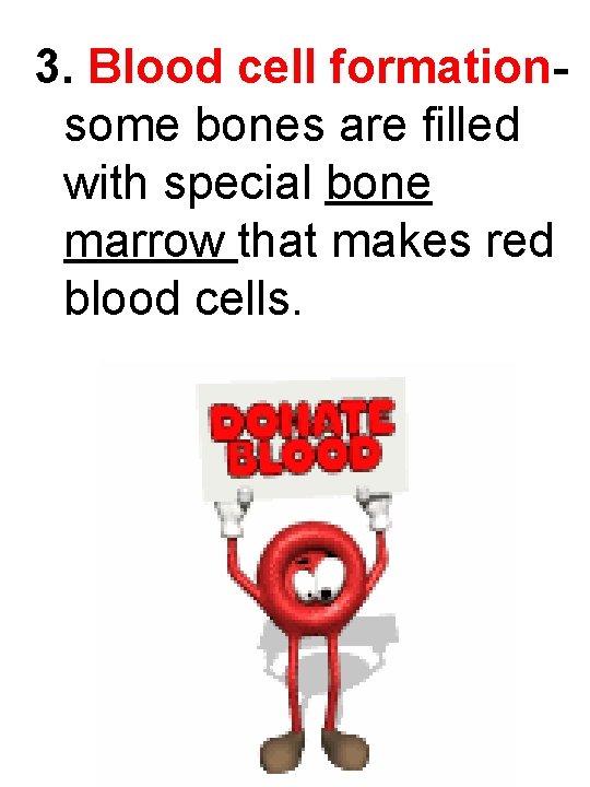 3. Blood cell formationsome bones are filled with special bone marrow that makes red