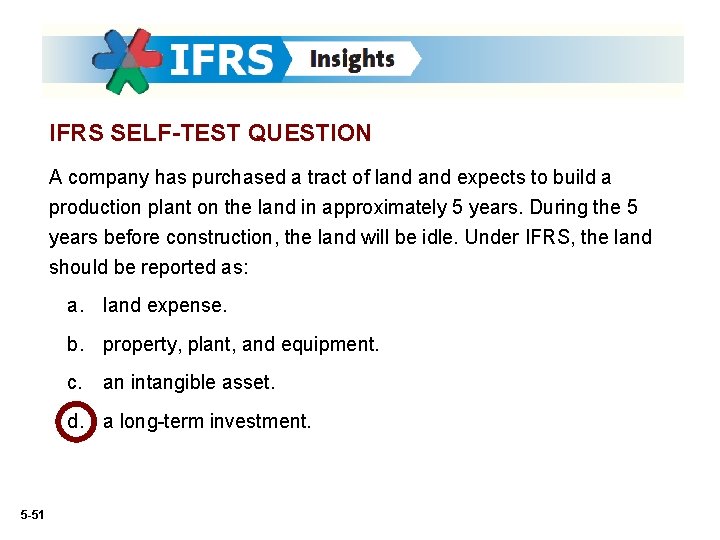 IFRS SELF-TEST QUESTION A company has purchased a tract of land expects to build