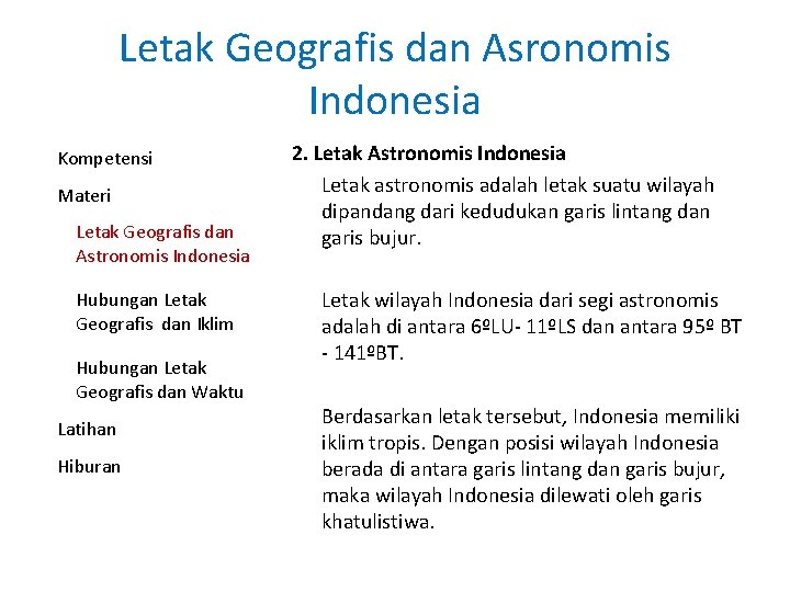 Letak Geografis dan Asronomis Indonesia Kompetensi Materi Letak Geografis dan Astronomis Indonesia Hubungan Letak