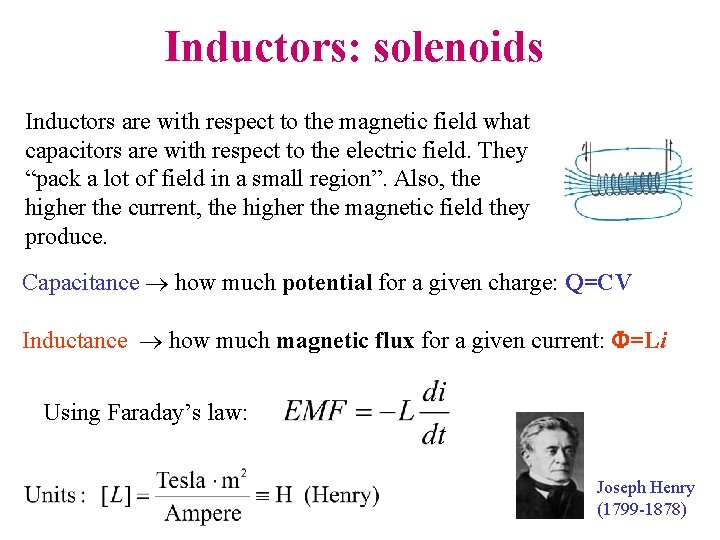 Inductors: solenoids Inductors are with respect to the magnetic field what capacitors are with