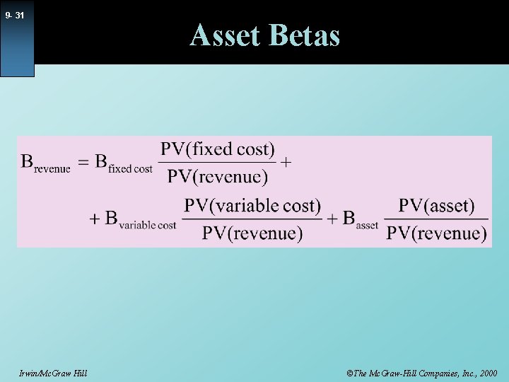 9 - 31 Irwin/Mc. Graw Hill Asset Betas ©The Mc. Graw-Hill Companies, Inc. ,