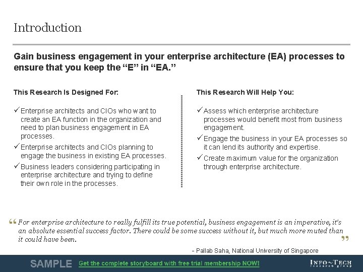 Introduction Gain business engagement in your enterprise architecture (EA) processes to ensure that you