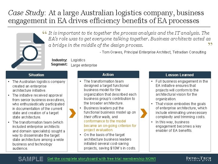 Case Study: At a large Australian logistics company, business engagement in EA drives efficiency