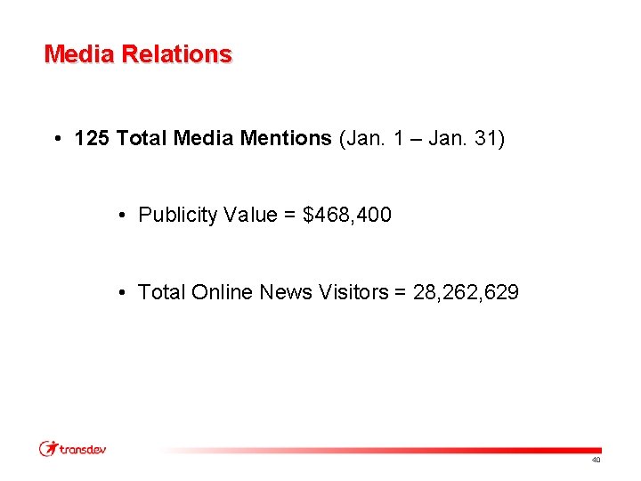 Media Relations • 125 Total Media Mentions (Jan. 1 – Jan. 31) • Publicity