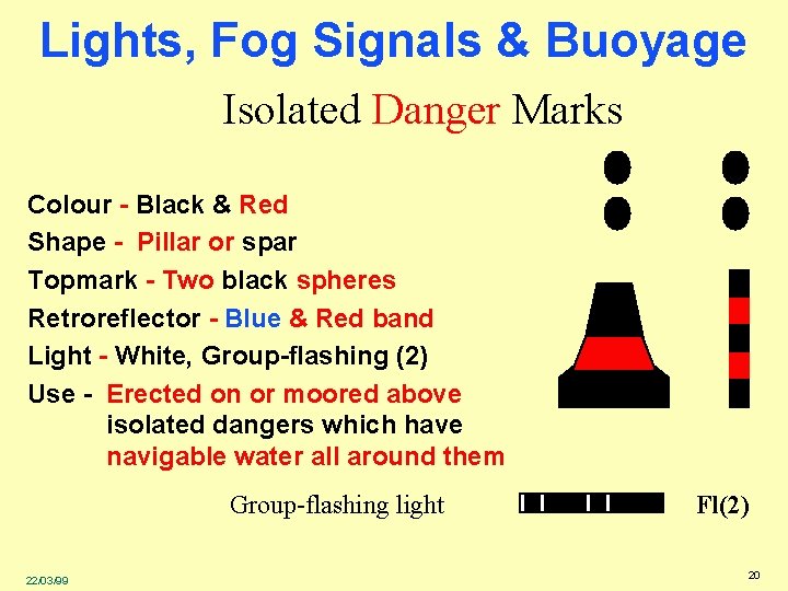 Lights, Fog Signals & Buoyage Isolated Danger Marks Colour - Black & Red Shape
