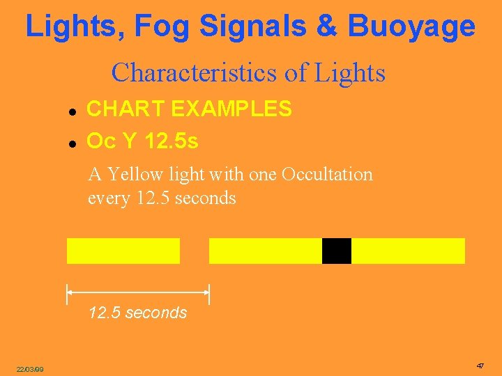 Lights, Fog Signals & Buoyage Characteristics of Lights l l CHART EXAMPLES Oc Y