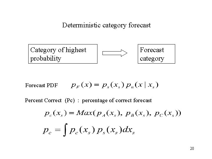 Deterministic category forecast Category of highest probability Forecast category Forecast PDF Percent Correct (Pc)