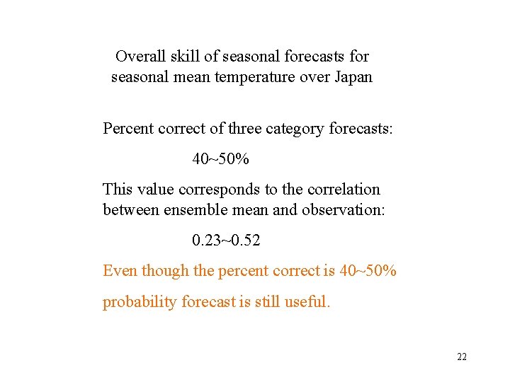 Overall skill of seasonal forecasts for seasonal mean temperature over Japan Percent correct of