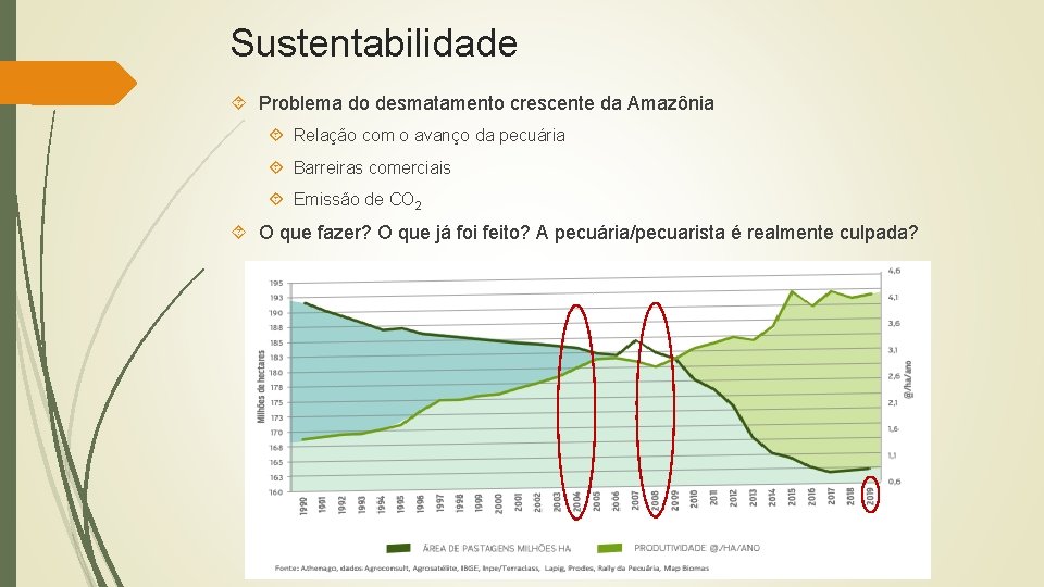 Sustentabilidade Problema do desmatamento crescente da Amazônia Relação com o avanço da pecuária Barreiras