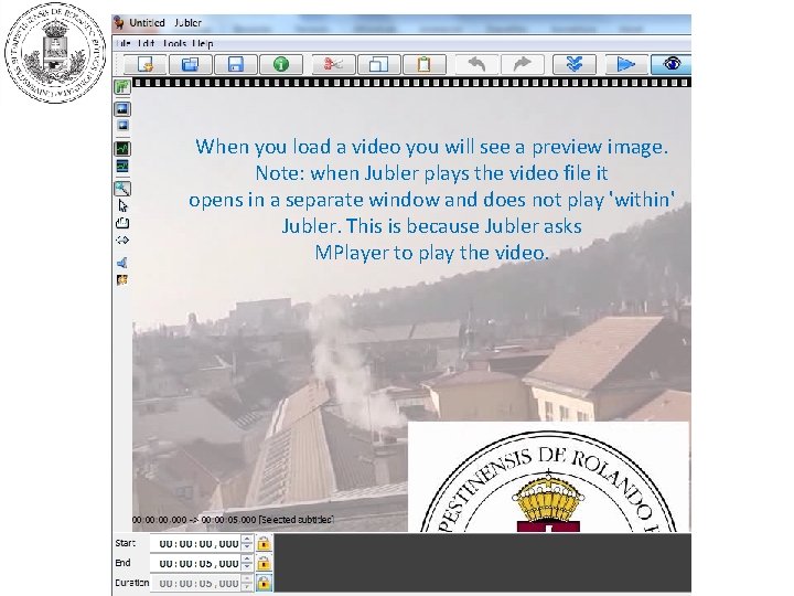 When you load a video you will see a preview image. Note: when Jubler