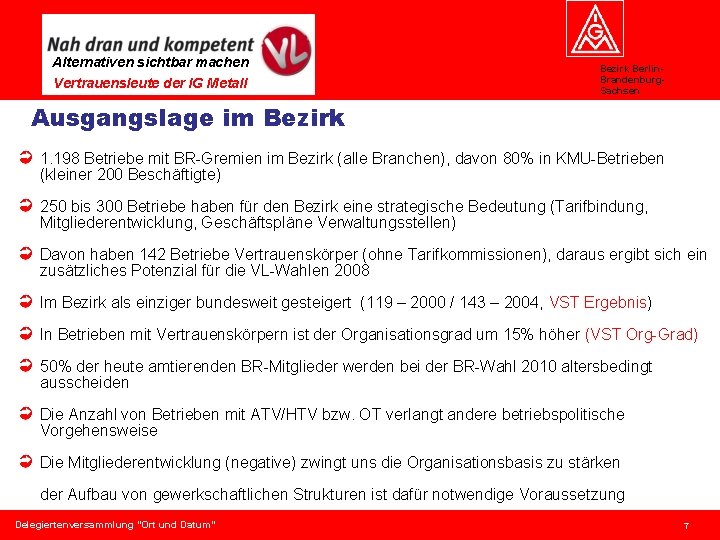 Alternativen sichtbar machen Vertrauensleute der IG Metall Bezirk Berlin. Brandenburg. Sachsen Ausgangslage im Bezirk