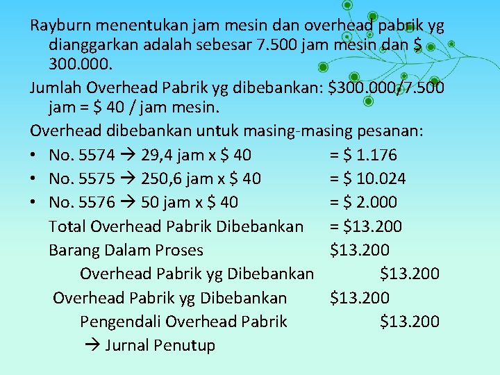 Rayburn menentukan jam mesin dan overhead pabrik yg dianggarkan adalah sebesar 7. 500 jam