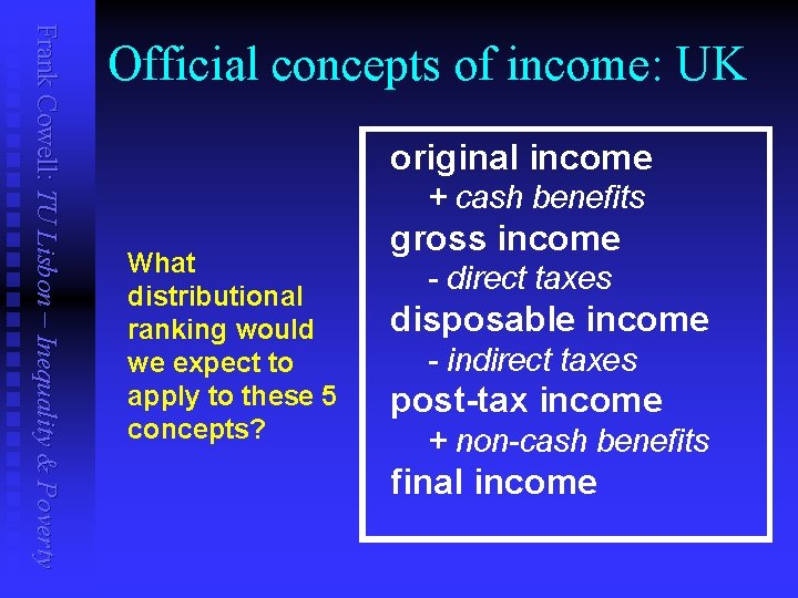 Frank Cowell: TU Lisbon – Inequality & Poverty Official concepts of income: UK original