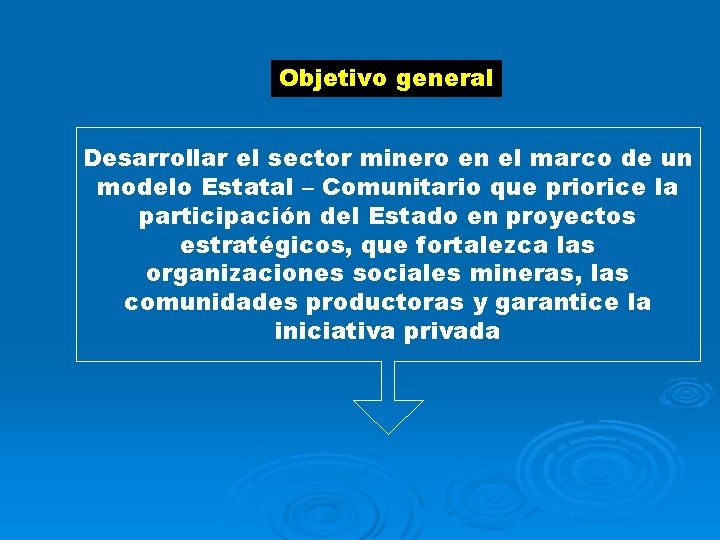 Objetivo general Desarrollar el sector minero en el marco de un modelo Estatal –