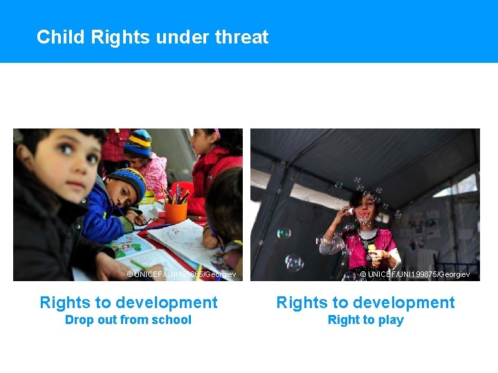 Child Rights under threat © UNICEF/UNI 199865/Georgiev © UNICEF/UNI 199875/Georgiev Rights to development Drop