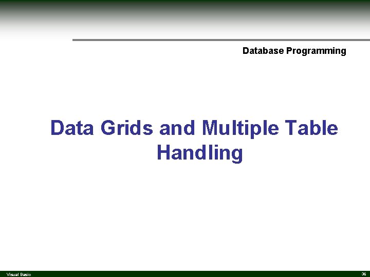 Database Programming Data Grids and Multiple Table Handling Visual Basic 36 Database Programming Data Grids and Multiple Table Handling Visual Basic 36