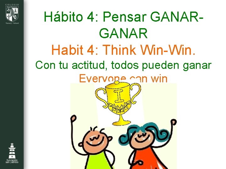 Hábito 4: Pensar GANAR Habit 4: Think Win-Win. Con tu actitud, todos pueden ganar