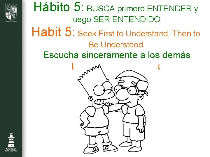 Hábito 5: BUSCA primero ENTENDER y luego SER ENTENDIDO Habit 5: Seek First to
