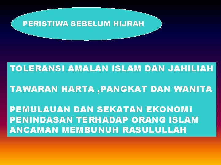 PERISTIWA SEBELUM HIJRAH TOLERANSI AMALAN ISLAM DAN JAHILIAH TAWARAN HARTA , PANGKAT DAN WANITA