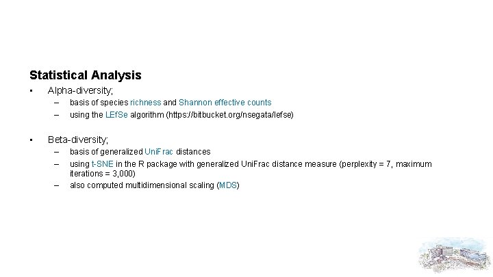 Statistical Analysis • Alpha-diversity; – – • basis of species richness and Shannon effective
