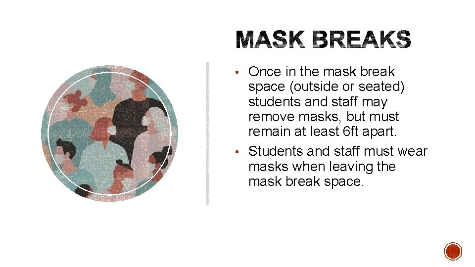  • Once in the mask break space (outside or seated) students and staff