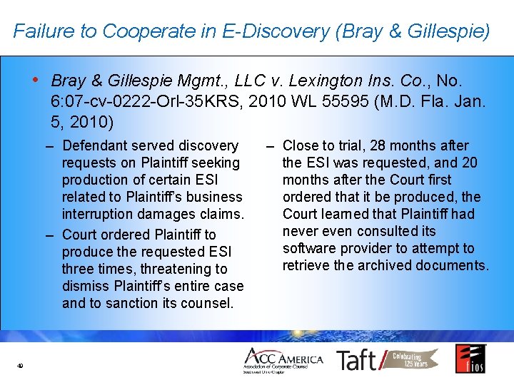 Failure to Cooperate in E-Discovery (Bray & Gillespie) • Bray & Gillespie Mgmt. ,