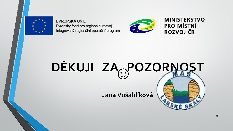 DĚKUJI ZA POZORNOST ☺ Jana Vošahlíková 57 