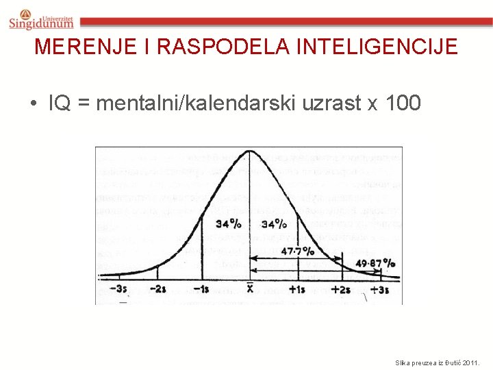 MERENJE I RASPODELA INTELIGENCIJE • IQ = mentalni/kalendarski uzrast x 100 Slika preuzea iz