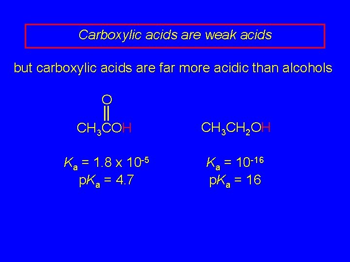 Carboxylic acids are weak acids but carboxylic acids are far more acidic than alcohols