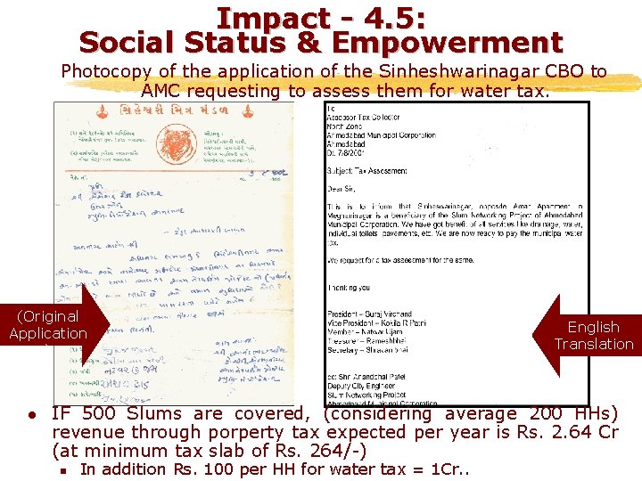 Impact - 4. 5: Social Status & Empowerment Photocopy of the application of the