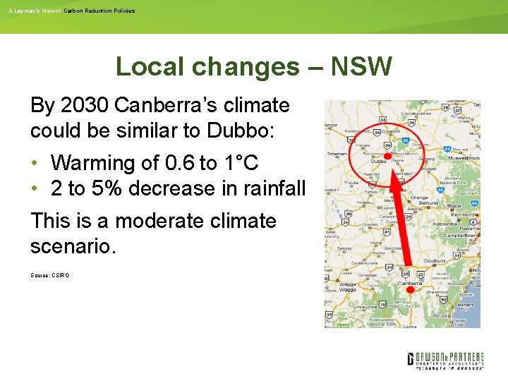 A Layman’s View of Carbon Reduction Policies Local changes – NSW By 2030 Canberra’s
