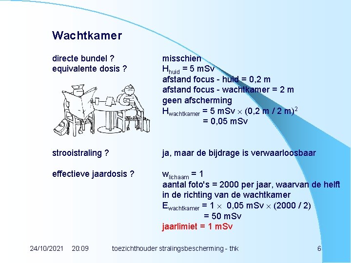 Wachtkamer directe bundel ? equivalente dosis ? misschien Hhuid = 5 m. Sv afstand