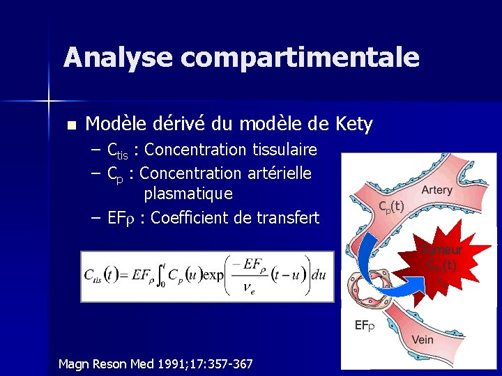 Analyse compartimentale n Modèle dérivé du modèle de Kety – Ctis : Concentration tissulaire