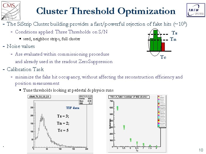 Cluster Threshold Optimization The Si. Strip Cluster building provides a fast/powerful rejection of fake