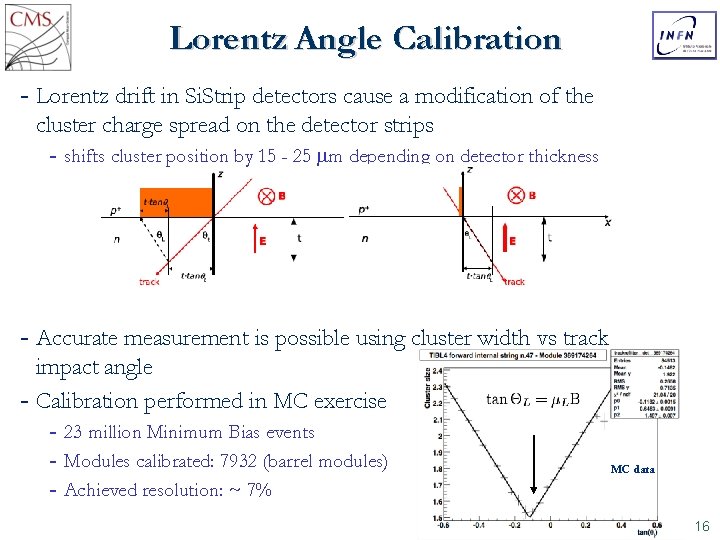 Lorentz Angle Calibration Lorentz drift in Si. Strip detectors cause a modification of the