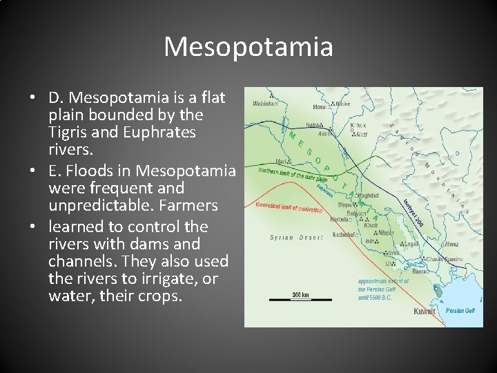 Mesopotamia • D. Mesopotamia is a flat plain bounded by the Tigris and Euphrates