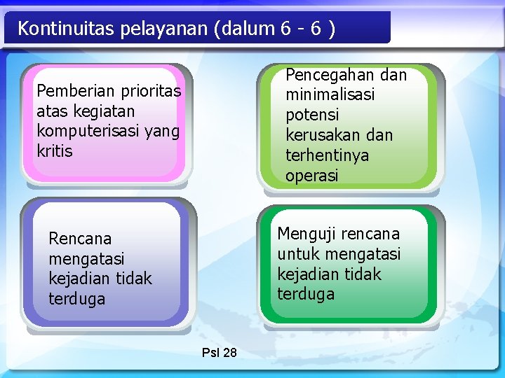 Kontinuitas pelayanan (dalum 6 - 6 ) Pencegahan dan minimalisasi potensi kerusakan dan terhentinya