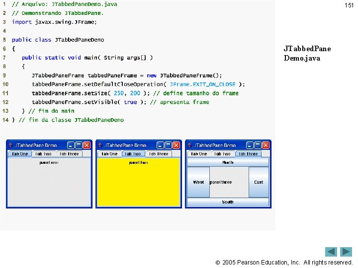 151 Outline JTabbed. Pane Demo. java 2005 Pearson Education, Inc. All rights reserved. 