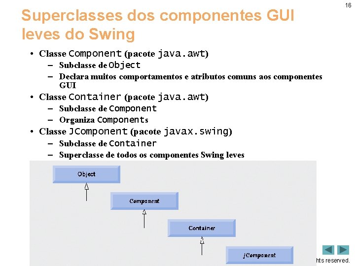 Superclasses dos componentes GUI leves do Swing 16 • Classe Component (pacote java. awt)
