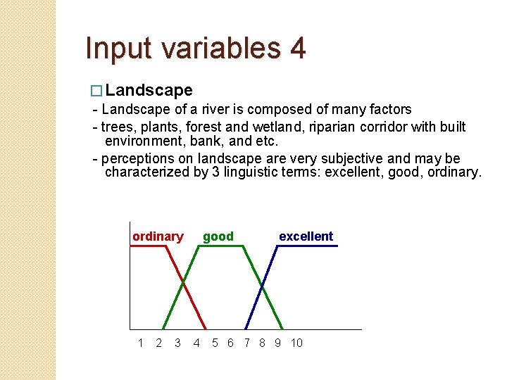 Input variables 4 � Landscape - Landscape of a river is composed of many